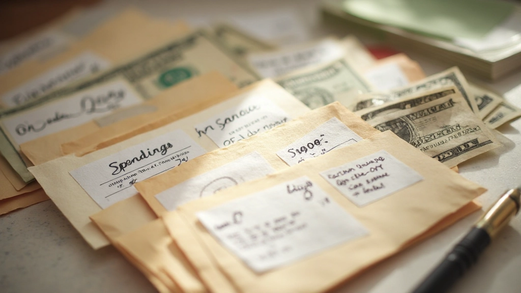 Физические конверты разделённые по категориям расходов с наличными деньгами